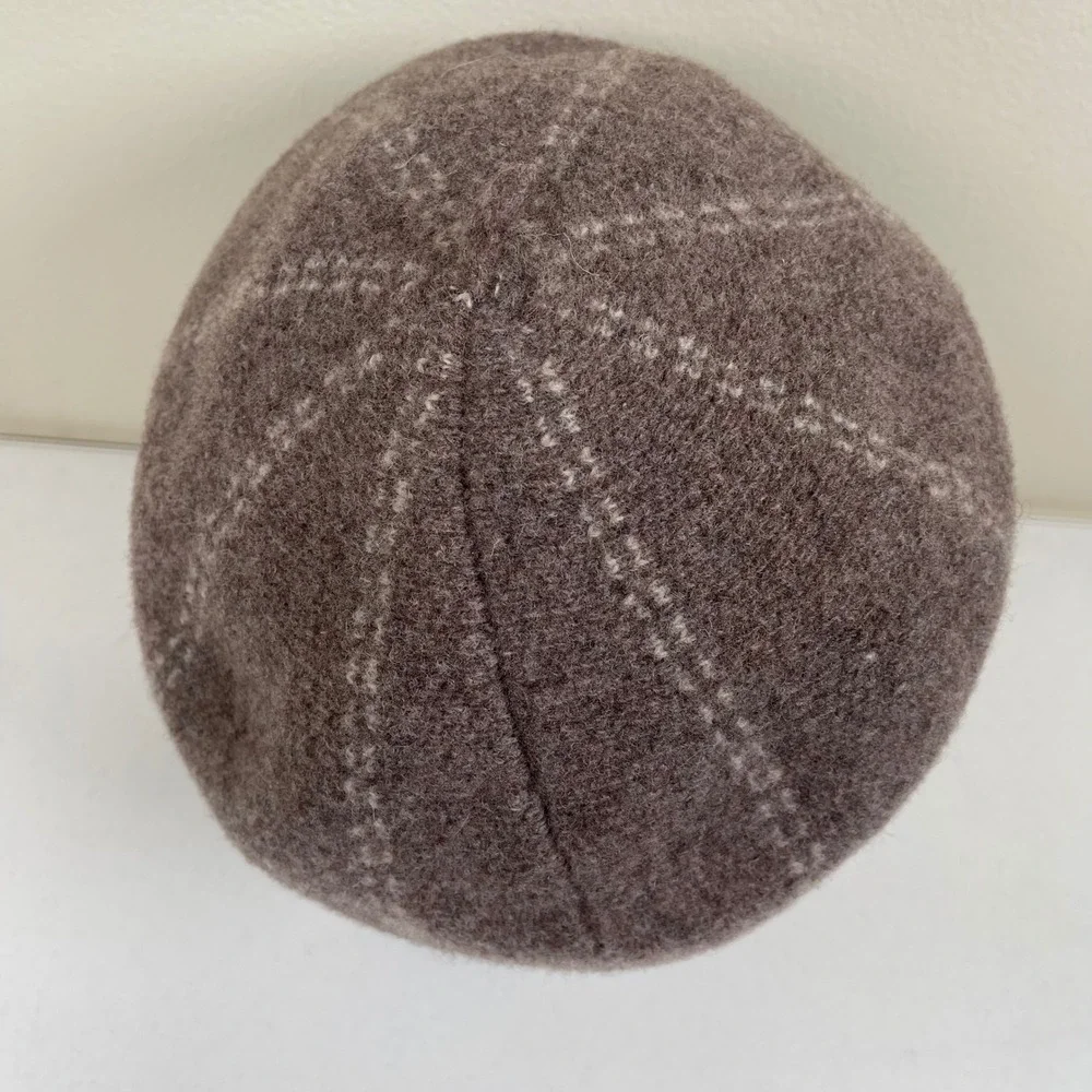 Vintage SCALA 100% Wool Beret Hat Cap Taupe Cream Striped‎ Thick Knit Nuetral
